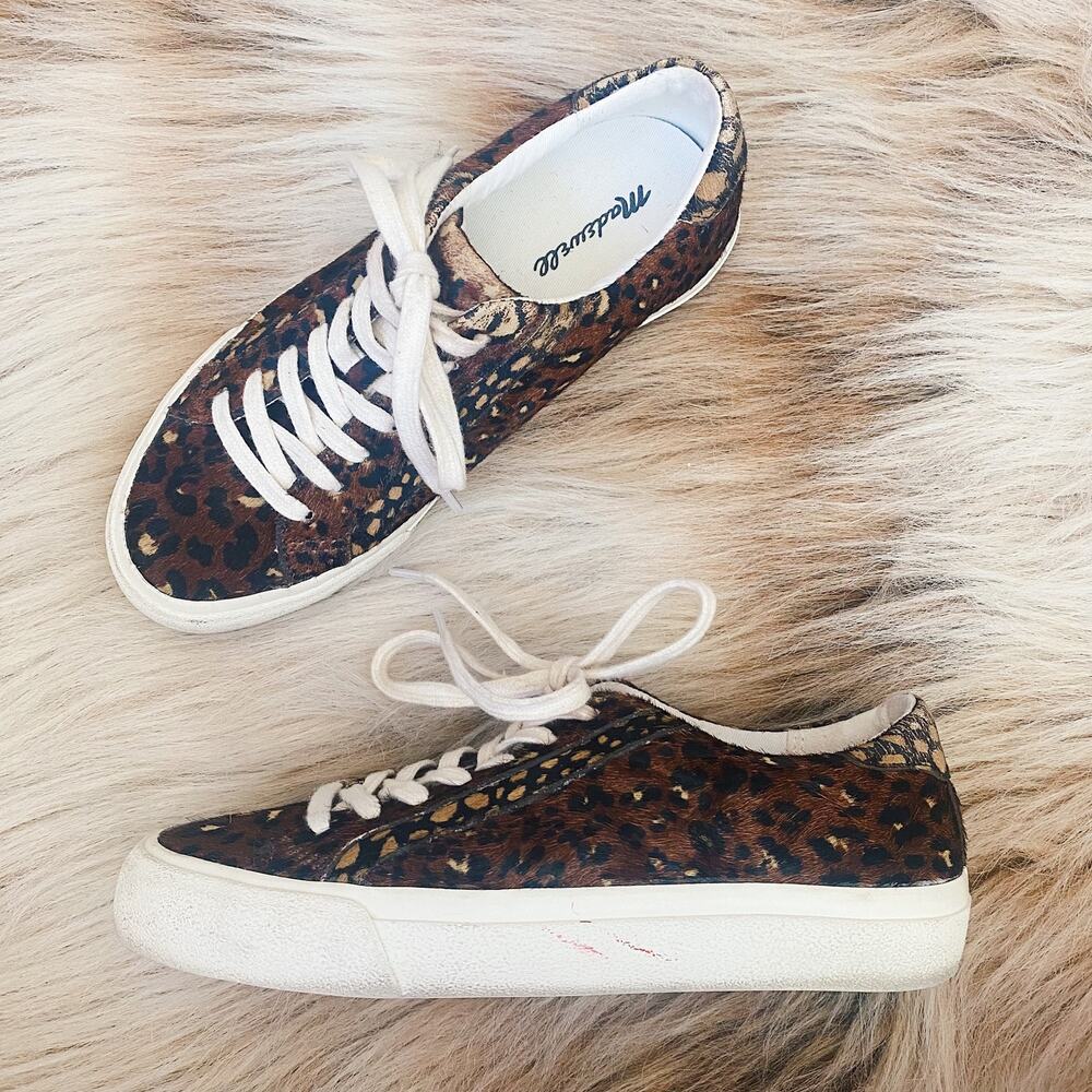 Madewell Sidewalk Low-Top Sneakers in Painted Leopard Colorblock Calf Hair